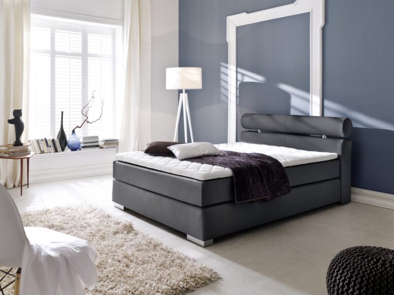 Pat tapitat cu piele ecologica Anello Boxspring Negru