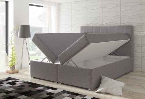 Pat tapitat cu stofa Alicie Boxspring Light Grey