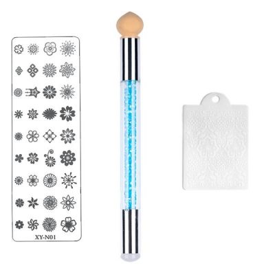 Set 3 in 1 Baby Boomer / Ombre cu maner albastru argintiu + Matrita XY- N01