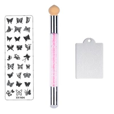 Set 3 in 1 Baby Boomer / Ombre cu maner roz argintiu+ Matrita XY- N04