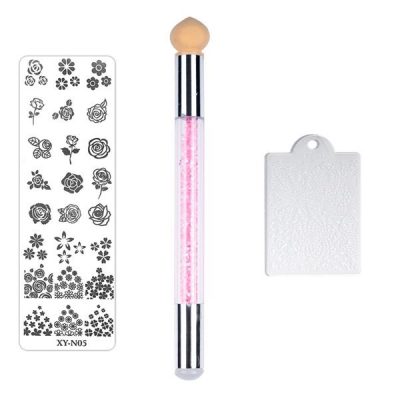 Set 3 in 1 Baby Boomer / Ombre cu maner roz argintiu + Matrita XY- N05
