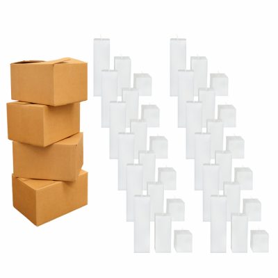 48 Seturi de 3 Lumanari albe Patrate H21,H14,H7cm