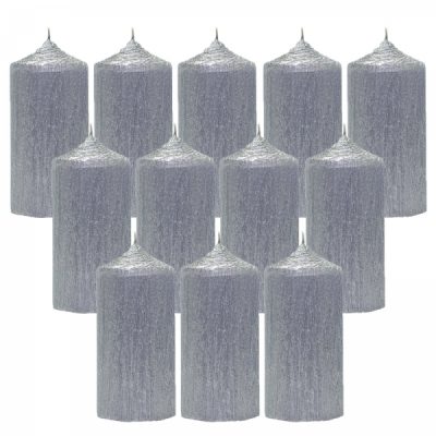 Bax 12 Lumanari Argintii cilindru 13cm