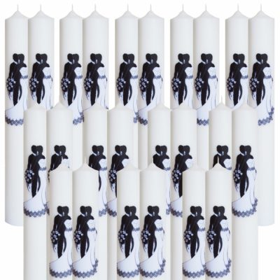 Bax 24 Lumanari Nunta Mire si Mireasa Alb-Negru H40cm D4,5cm