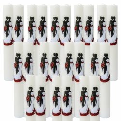 Bax 24 Lumanari Nunta Mire si Mireasa cu rosu H40cm D5,5cm