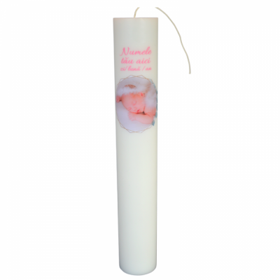 Lumanare Botez Fetita personalizata cu poza si nume H40cm D5,5cm