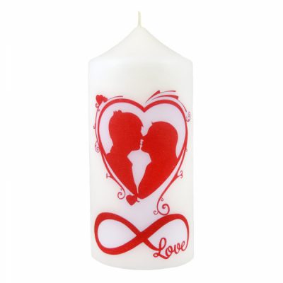 Lumanare cilindru alba model Love 13cm