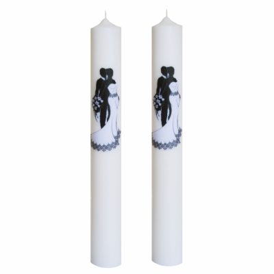Set 2 Lumanari Nunta Mire si Mireasa Alb-Negru H40cm D4,5cm