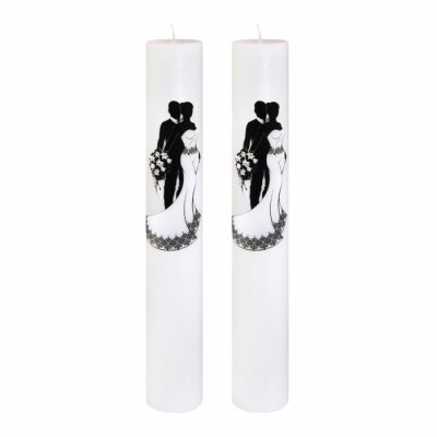 Set 2 Lumanari Nunta Mire si Mireasa Alb-Negru H40cm D5,5cm
