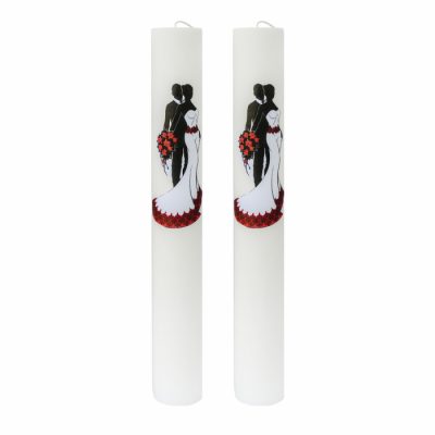 Set 2 Lumanari Nunta Mire si Mireasa cu rosu H40cm D4,5cm