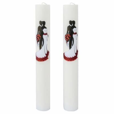 Set 2 Lumanari Nunta Mire si Mireasa cu rosu H60cm D5,5cm