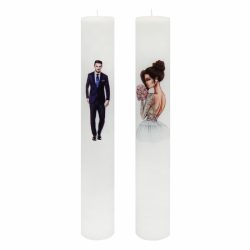 Set 2 Lumanari Nunta Mire si Mireasa Satena H100cm D4,5cm
