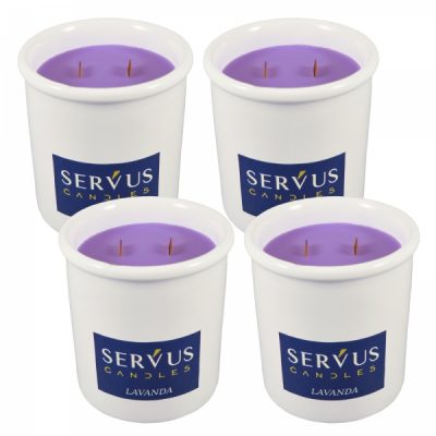 Set 4 Lumanari Parfumate Lavanda cu 2 fitiluri din lemn