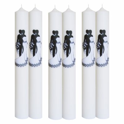 Set 6 Lumanari Nunta Mire si Mireasa Alb-Negru H35cm D4,5cm