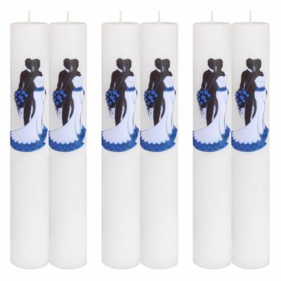 Set 6 Lumanari Nunta Mire si Mireasa cu albastru H40cm D5,5cm