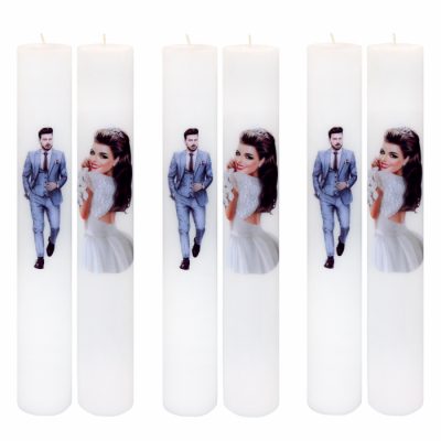 Set 6 Lumanari Nunta Mire si Mireasa cu orhidee H40cm D4,5cm