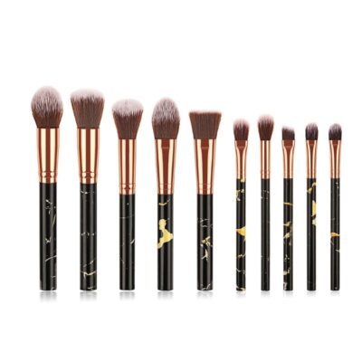 Set 10 Pensule Profesionale Pentru Makeup, Negru Marble cu Suport Inclus