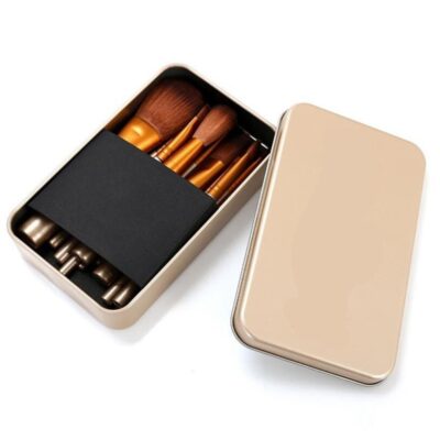 Set 12 Pensule Profesionale Pentru Machiaj in Cutie Metalica, Gold